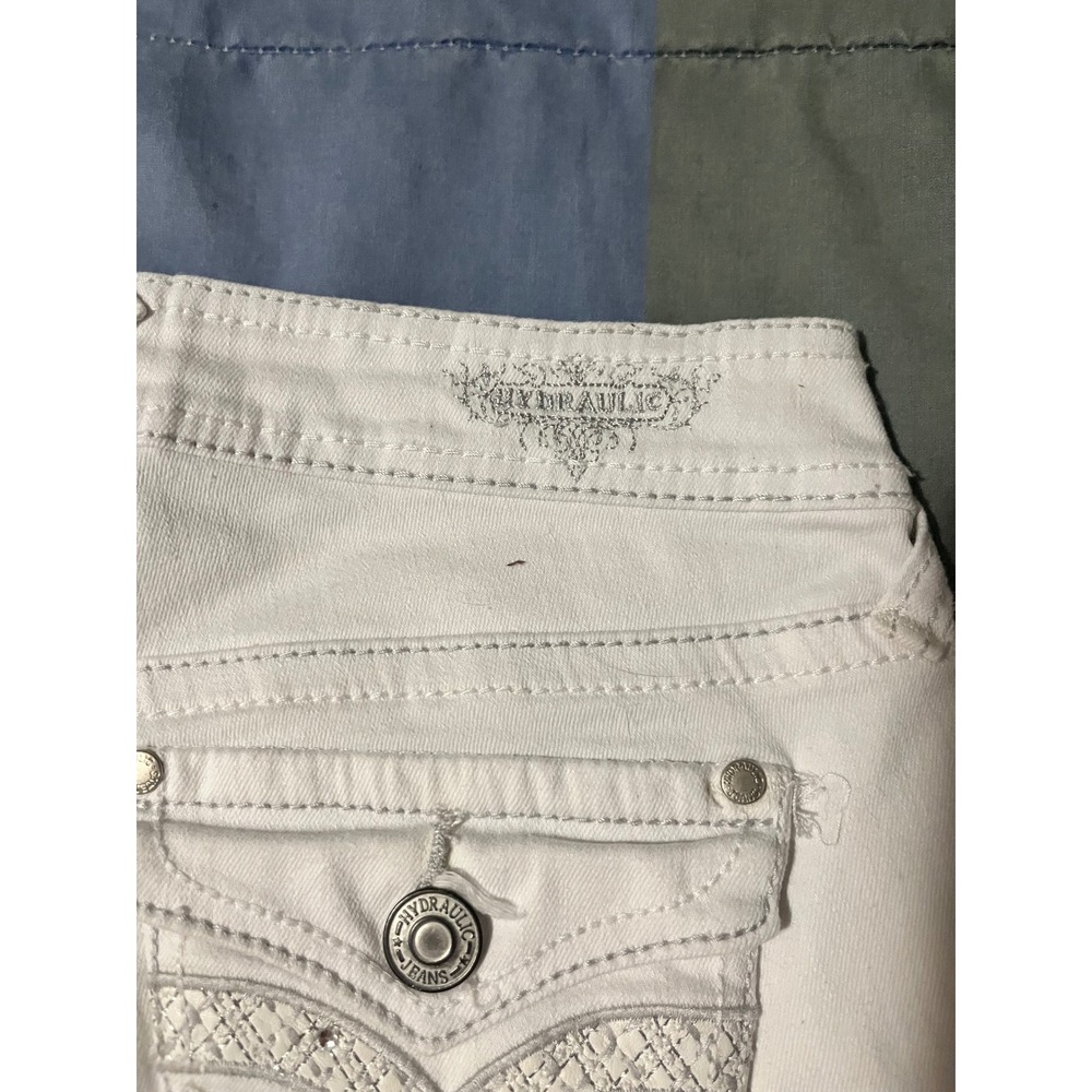 Hydraulic Lola Curvy White Denim Bermuda Shorts Embroidered Back Pockets Size5/6 - Picture 5 of 6